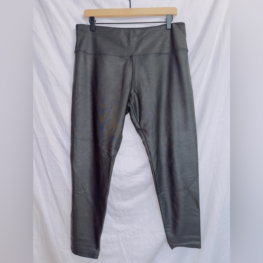 Intro. Black High Waisted Ankle Length Tummy Control Faux Leather Leggings